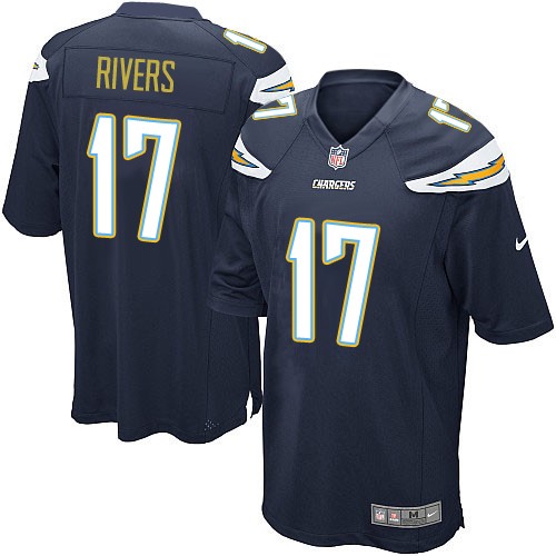 Men's Game Philip Rivers Nike Jersey Navy Blue Home - #17 NFL Los Angeles Chargers